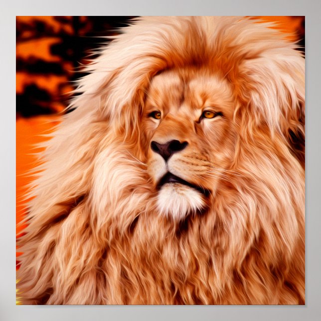 Póster Naranja de leones: pintura fotográfica sobre el ci (Frente)