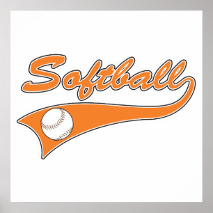 Póster naranja de logotipo de texto de script de softball