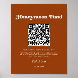 Póster Naranja de luna de miel retro y elegante código QR