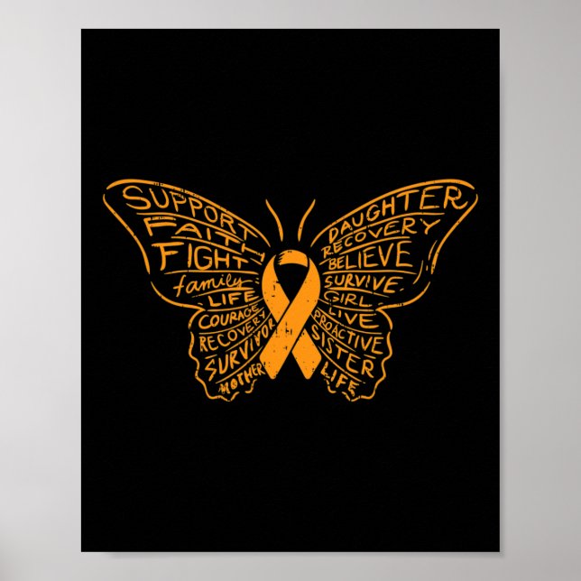 Póster Naranja de mariposa Cinta Cinta Cáncer Conciencia  (Frente)