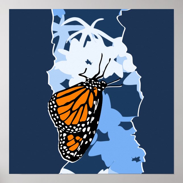 Póster Naranja de mariposa monarca de insectos estilizado (Frente)