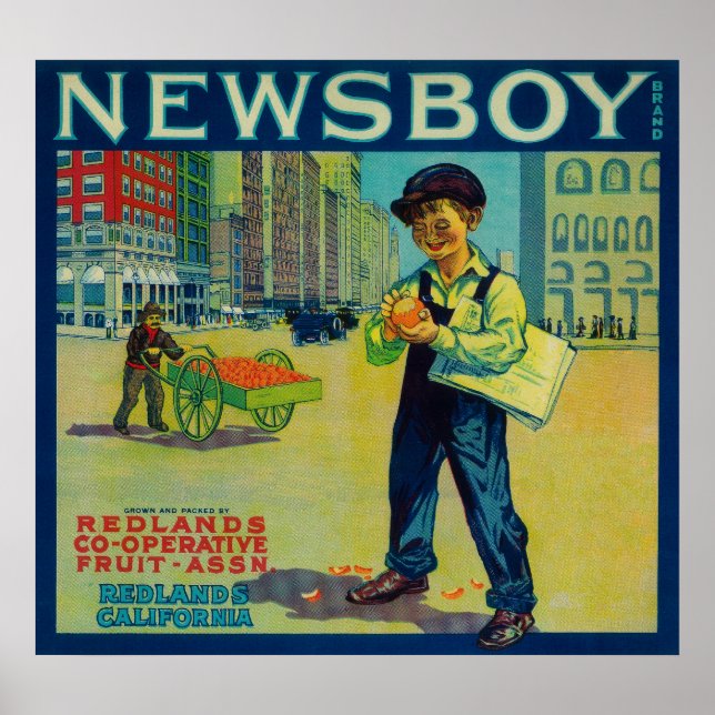 Póster Naranja de Newsboy LabelRedlands, CA (Frente)