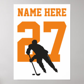 Póster Naranja de número de jugador de hockey personaliza