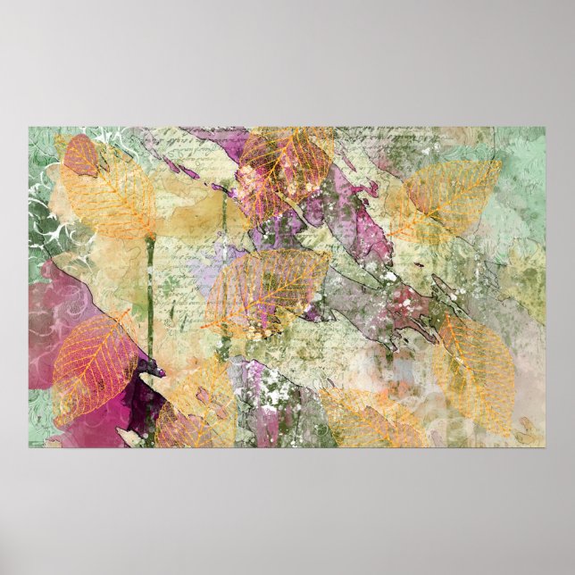 Póster Naranja de oro hojas de hojas de otoño en descompo (Frente)