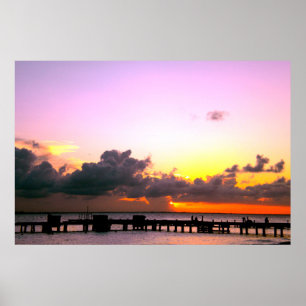 Póster naranja de oro morado impresionante puesta de sol 