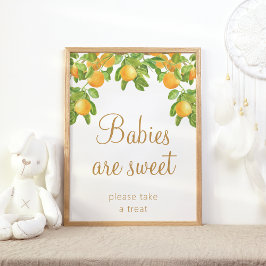 Póster Naranja de ramas verdes Baby Shower Los bebés son