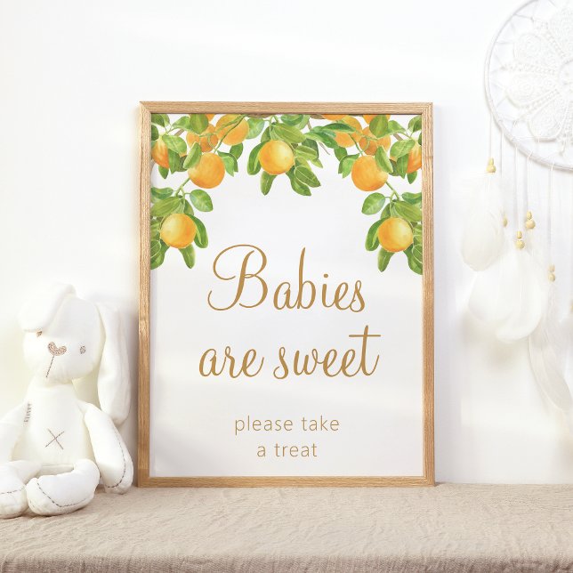 Póster Naranja de ramas verdes Baby Shower Los bebés son  (orange)