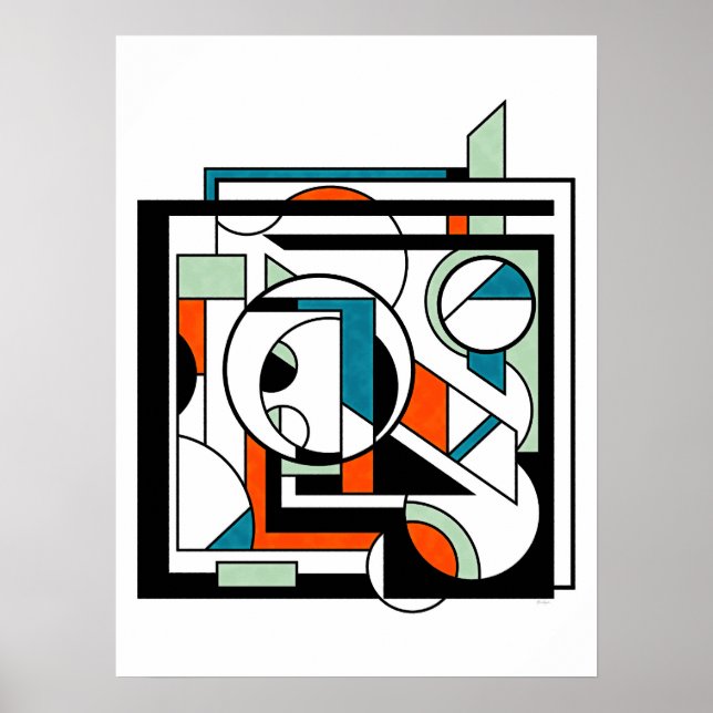 Póster Naranja de resumen geométrico industrial moderno V (Frente)