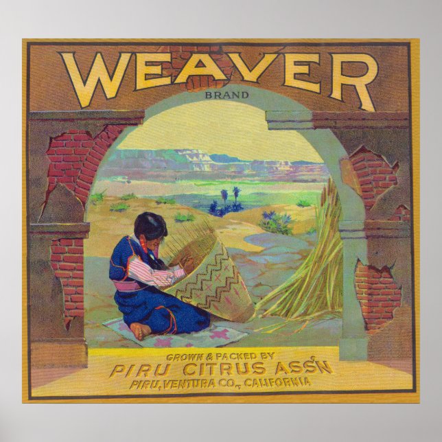 Póster Naranja de Weaver LabelPiru, CA (Frente)