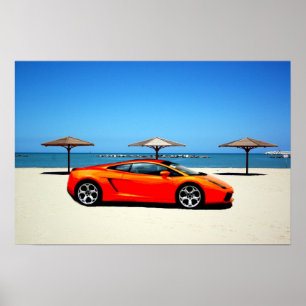 Póster Naranja del coche del músculo en la playa