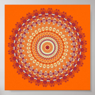 Póster Naranja Elegance Mandala Kaleidoscope