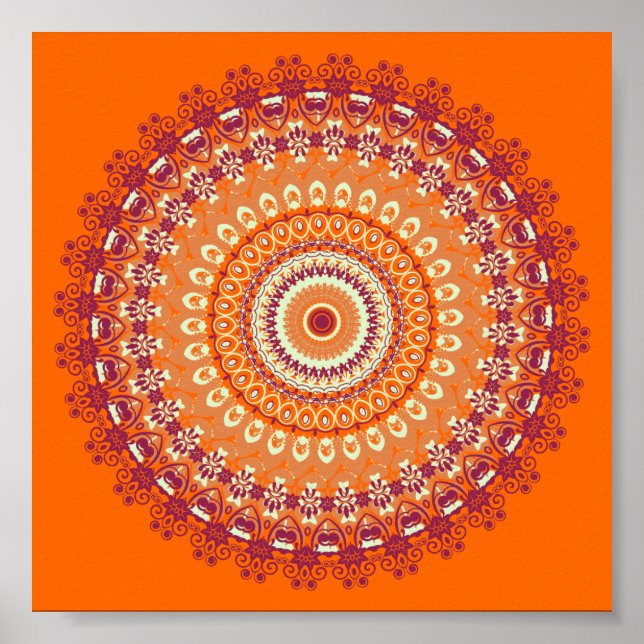 Póster Naranja Elegance Mandala Kaleidoscope (Frente)