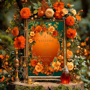 Póster Naranja encantador y Boda del otoño verde durante 