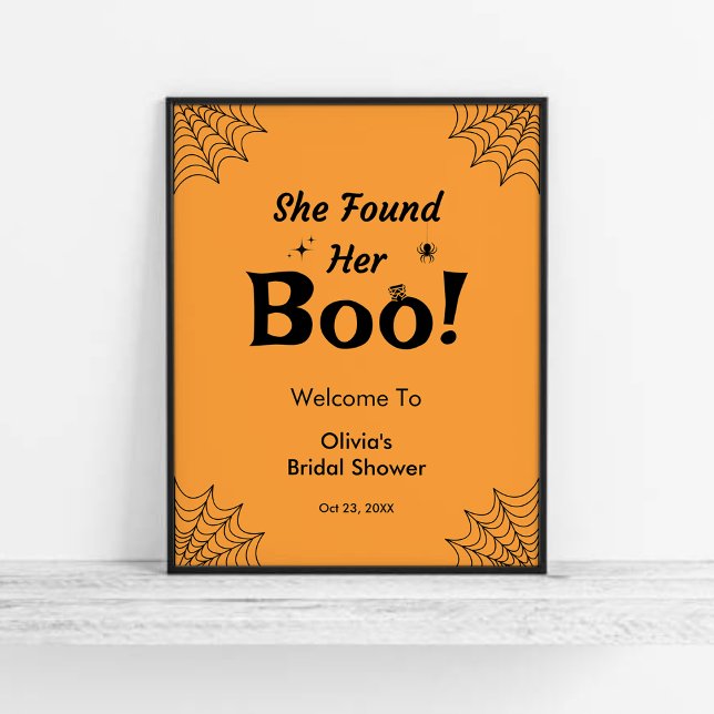 Póster Naranja Encontró Su Ducha De Boo Halloween (Orange She Found Her Boo Halloween Bridal Shower Welcome Sign   )