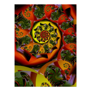 Póster Naranja Espiral psicodélica amarilla