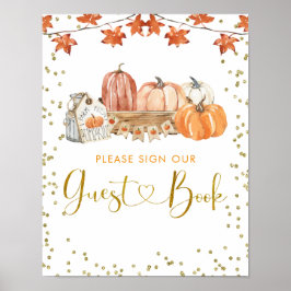 Póster Naranja Fall Pumpkin Parche Birthday Guest Book Ró