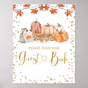 Póster Naranja Fall Pumpkin Parche Birthday Guest Book Ró