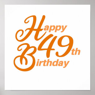 Póster Naranja Feliz 49° cumpleaños texto cursivo