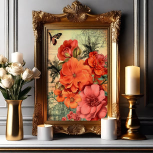 Póster Naranja Floral Botánica