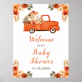 Póster Naranja Floral Calabaza Camión Baby Shower