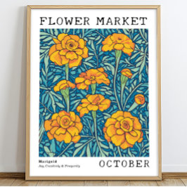 Póster Naranja Floral Marigold Octubre Mercado de las flo