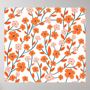Póster Naranja floral Pastel blanco sin soldadura