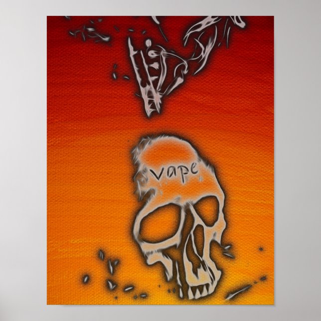 Póster Naranja Florescente Red Skull Smoke Vape (Frente)