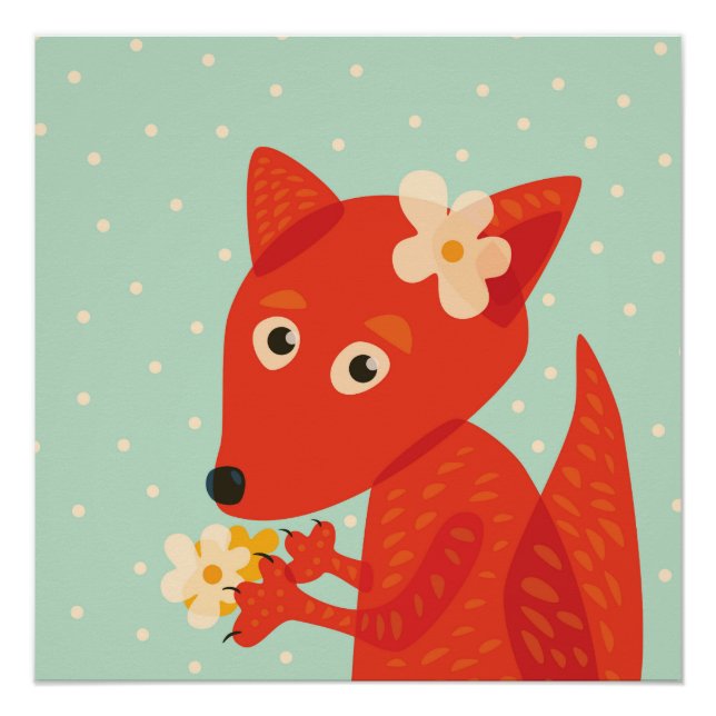 Póster Naranja Fox Kawaii Cute Kids (Anverso)