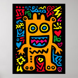 Póster Naranja Funky Alien - Neon Pop Art Quirky Creatura
