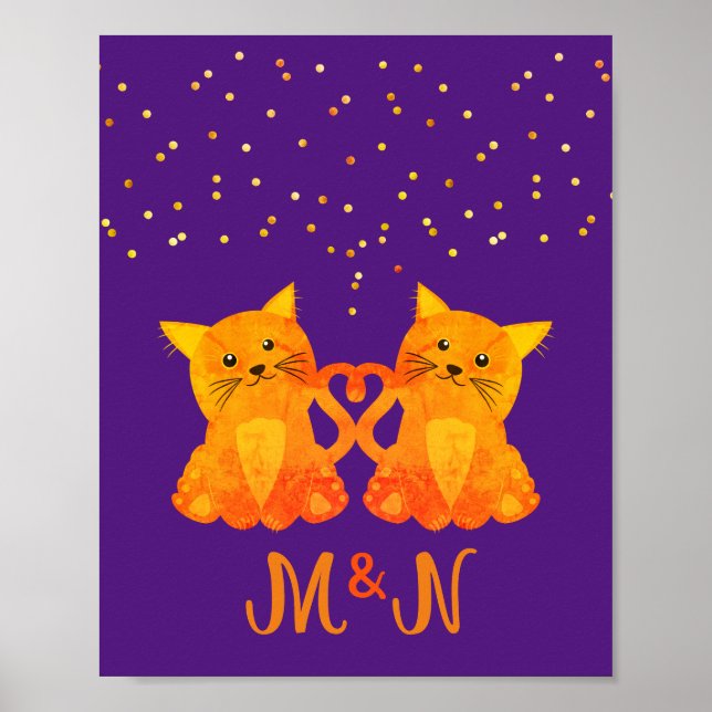 Póster Naranja Gatito Cuto Púrpura Dos Monograma (Frente)