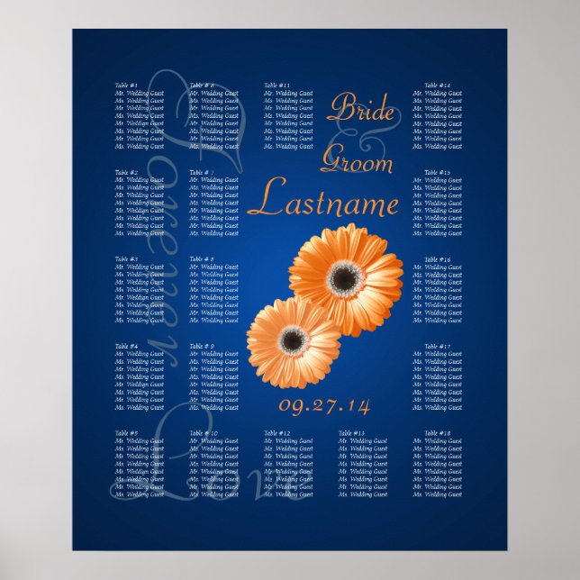 Póster Naranja Gerbera Daisy Boda (Frente)