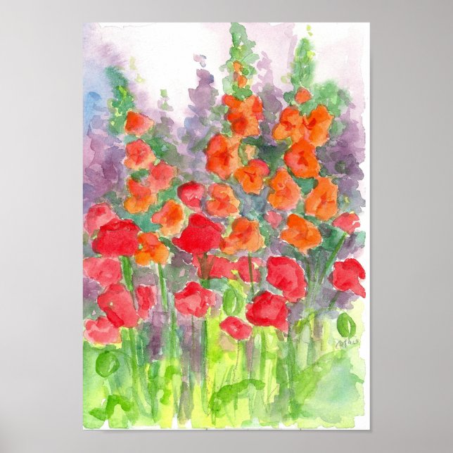 Póster Naranja Gladiolas Red Poppy Flor acuática (Frente)
