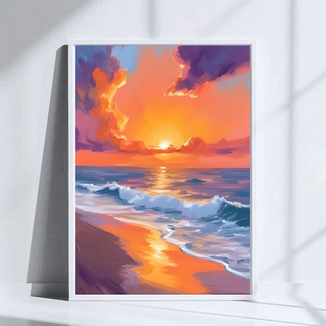 Póster Naranja Golden Hour Sunset Beach Ocean Painting (Subido por el creador)