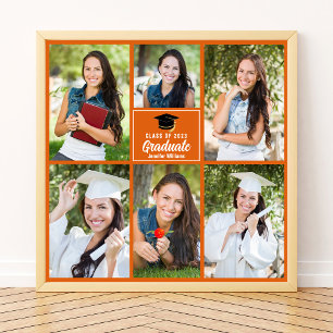 Póster Naranja Graduado Collage de fotos Graduado Cuadrad
