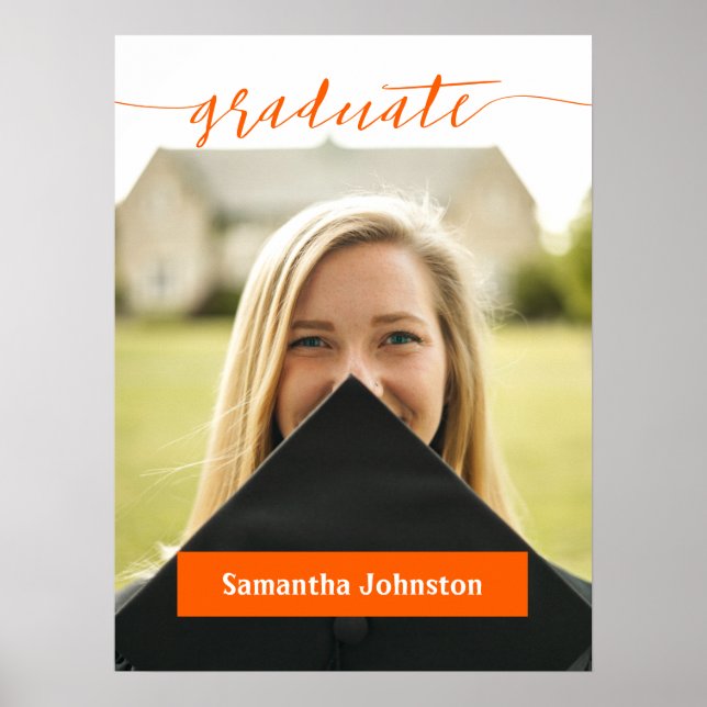 Póster Naranja Graduado Script Poster moderno de fotograf (Frente)