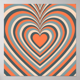 Póster Naranja Gris Hypnotic Heart Love Pattern