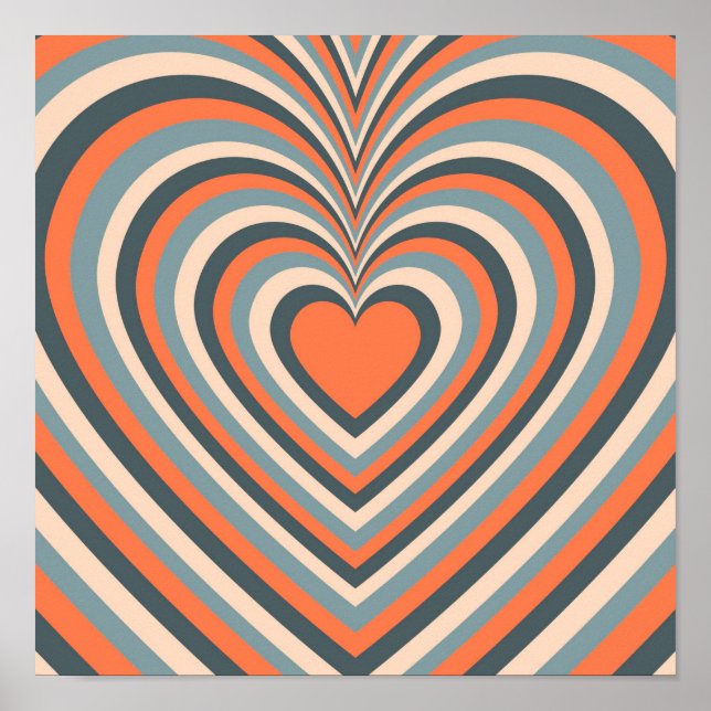 Póster Naranja Gris Hypnotic Heart Love Pattern (Frente)