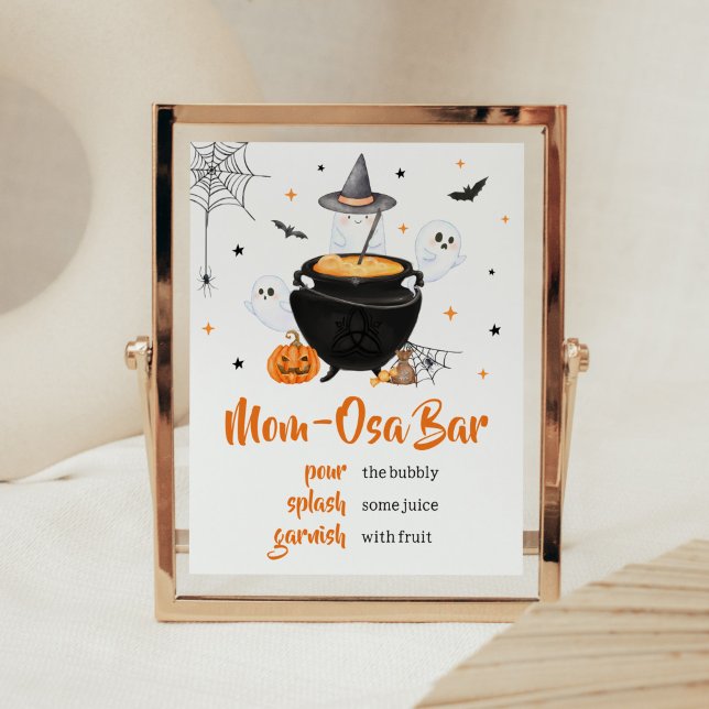 Póster Naranja Halloween bebé está preparando Mom Osa Bar (Baby is Brewing Baby Shower Mom Osa Bar Sign)