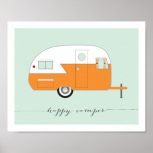 Póster Naranja Happy Camper art print 8 x 10