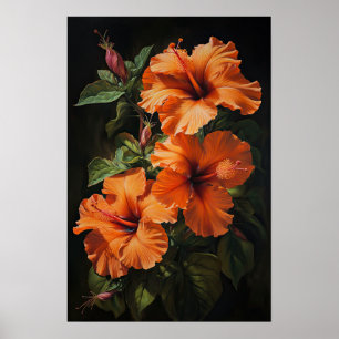 Póster Naranja Hibiscus Flower Art Print Poster