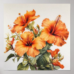 Póster Naranja Hibiscus Flower Art Print Poster