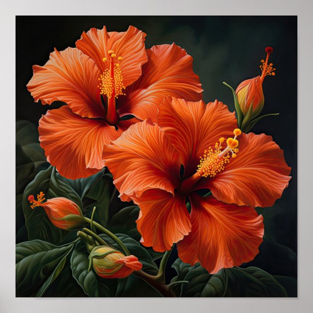 Póster Naranja Hibiscus Flower Art Print Poster (Frente)