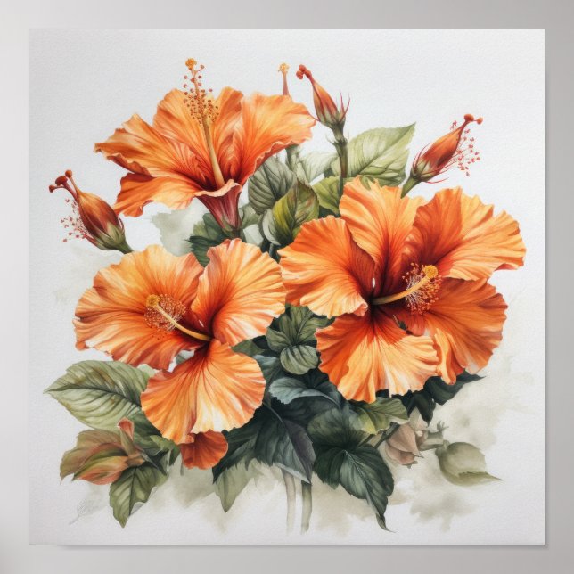 Póster Naranja Hibiscus Flower Art Print Poster (Frente)