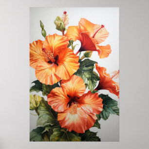Póster Naranja Hibiscus Flower Art Print Poster