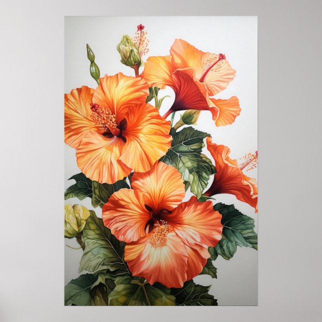 Póster Naranja Hibiscus Flower Art Print Poster (Frente)