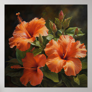 Póster Naranja Hibiscus Flower Art Print Poster