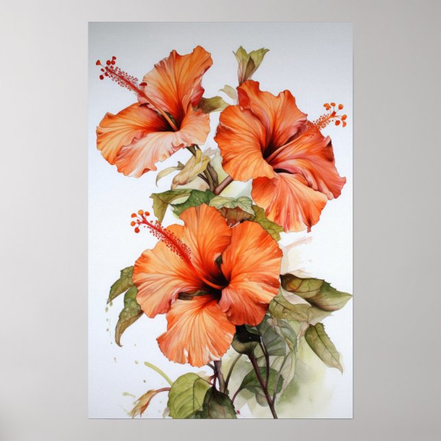 Póster Naranja Hibiscus Flower Art Print Poster (Frente)