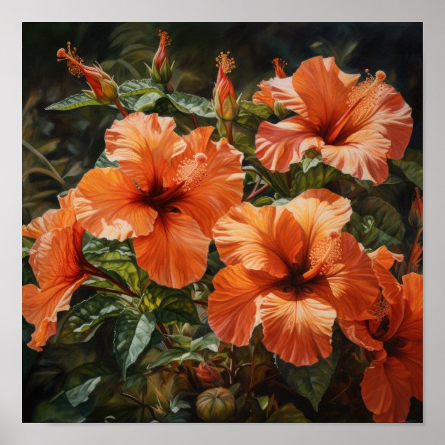 Póster Naranja Hibiscus Flower Art Print Poster (Frente)