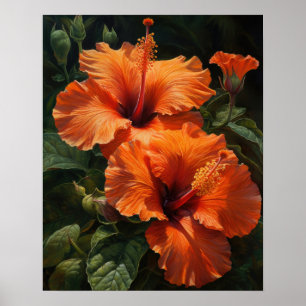 Póster Naranja Hibiscus Flowers Art Print Poster