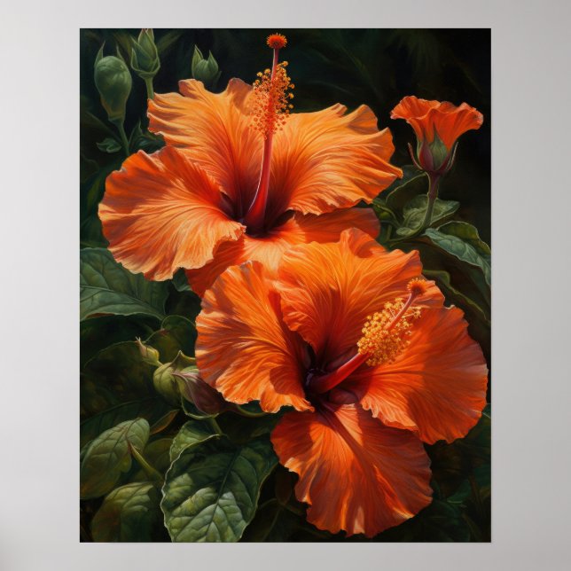 Póster Naranja Hibiscus Flowers Art Print Poster (Frente)